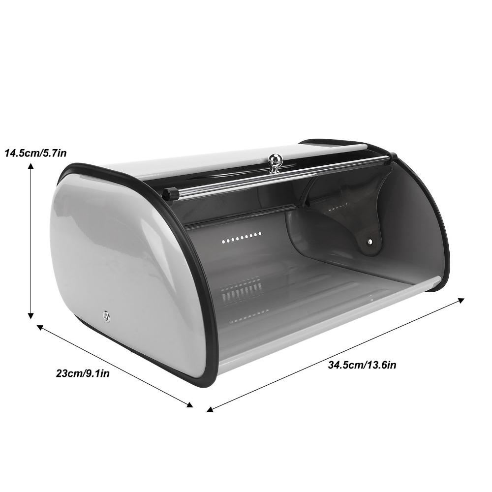 Grey Bread Storage Container Stainless Steel Metal Bread Bin Roll Top Bread Box  Kitchen Countertop