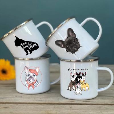 Fransk Bulldogg Tryck Emaljmugg Kreativa Kaffekoppar Drycker Efterrätt Frukost Mjölkkopp Vintage Muggar Handtag Dryckesglas Bästa Gåvor