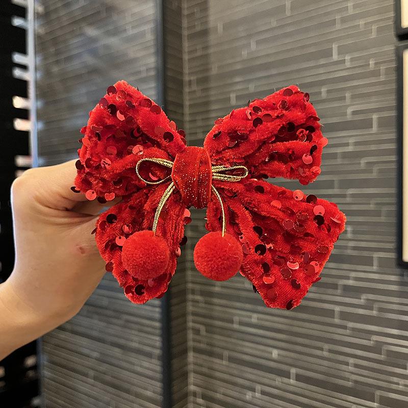 Children's Red Chinese Style Bow Hair Clip - New Year Accessory for Girls