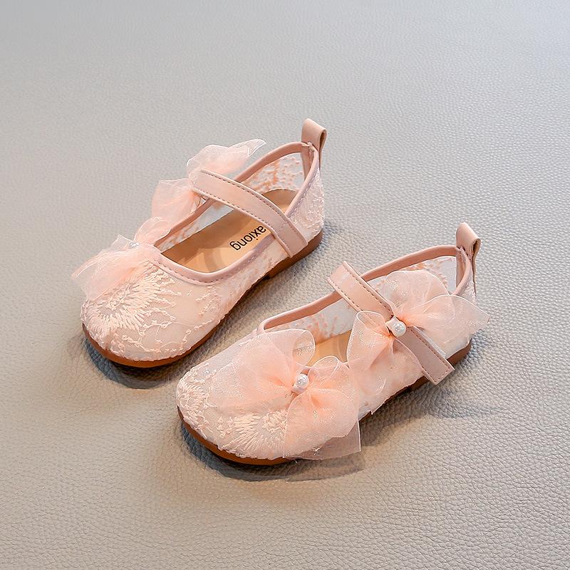 Girls Princess Shoes Sweet Lace Bows Kids Flat Shoes Mesh Breathable 2025 Summer New Children Casual Shoes Soft Sole Trendy