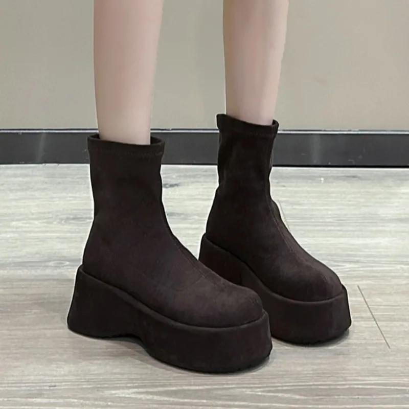 Women Platform Suede Ankle Snow Boots Fashion Flats Shoes Woman Winter 2025 Trend Cozy Warm Walking High Quality Botas Mujer