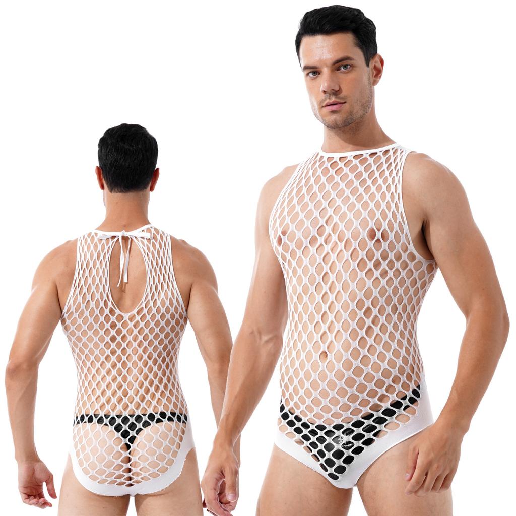 Herren-Bademode, Netz-Cover-Up-Kleid, dehnbarer Badeanzug für Badeanzüge