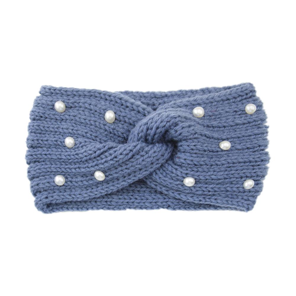 Women Wide Knitted Cross Pearl Headbands Autumn Winter New Warm Solid Hair Bands Ear Warmer Girls Elastic Sports Turban Headwrap