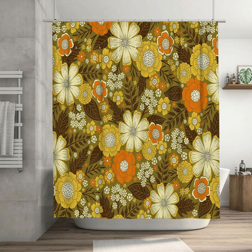 Floral Shower Curtain Botanical Print Waterproof Bathroom Decor Vintage Flower Pattern Washable Fabric Backdrop