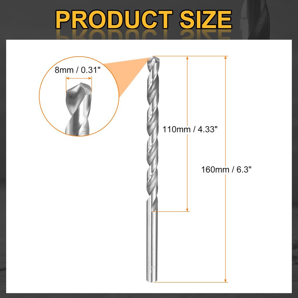 2pcs 2.5/3/4/5/6/8/10/12/14mm Dia Extra Long Twist Drill Bit HSS Spiral Jobber Drill Bits Drilling Tools for Wood Plastic Metal