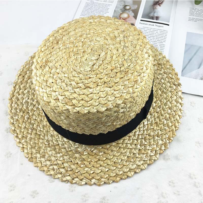 Garden Supplies My Women's 7Cm Wide Brim Boater Cap Ribbon Round Flat Top Wheat Straw Hats Sun Beach Hat Summer Kentucky Derby Hat Sombreros Mujer