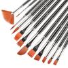12-Piece Mixed Style Black Handle Brush Set: Short, Nylon Bristle Brushes for Watercolor, Gouache & Oil Painting