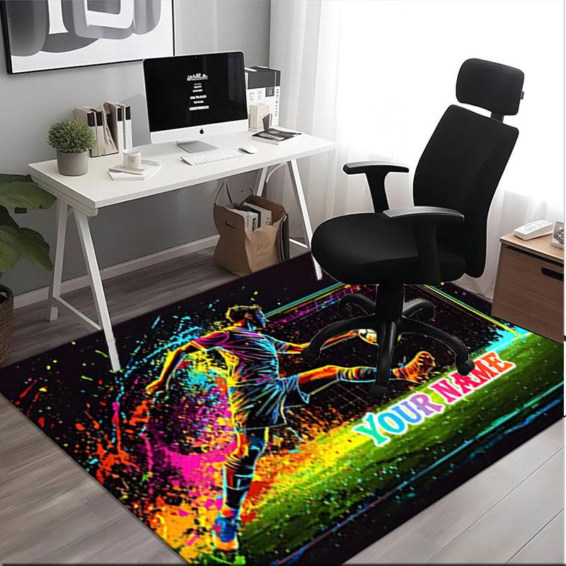 1PC Custom Name Soccer Player Action Theme Floor Mat Ideal for Living Room, Game Rooms, Office, Bedroom,Floor Mat Playful Design