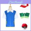 Pokmon Cosplay Kostüm Blauer Mantel Hut Handschuhe Pokéball Anime Set**