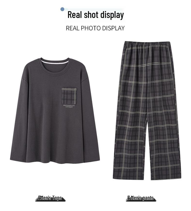 Men's 100% Cotton Long Sleeve & Pants Pajama Set - Korean Style Casual Homewear for Indoor/Outdoor Use