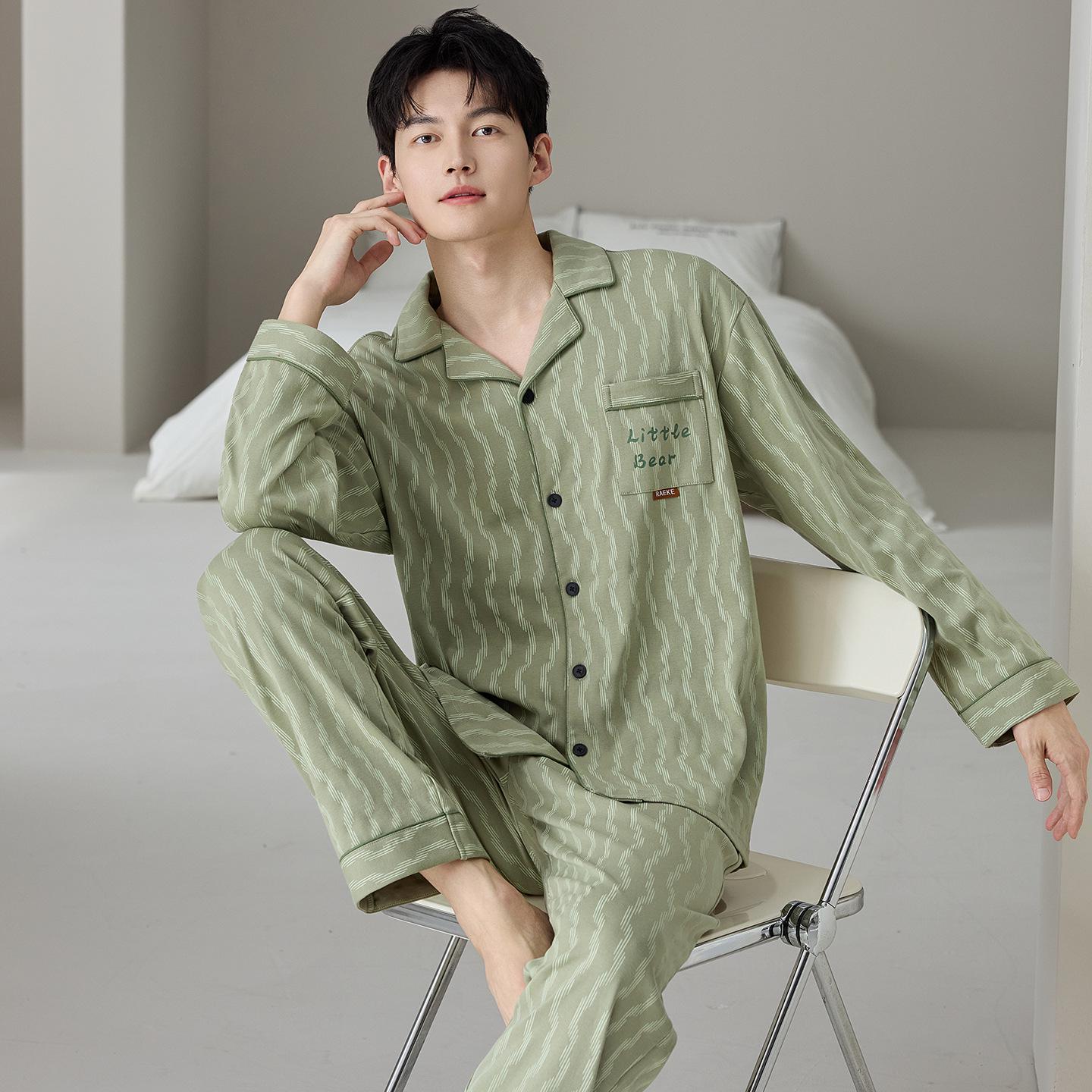 

Мужской весенне-осенний пижамный комплект с длинным рукавом из 100% хлопка - Зимний, больших размеров, свободного кроя, повседневная домашняя одежда 3XL