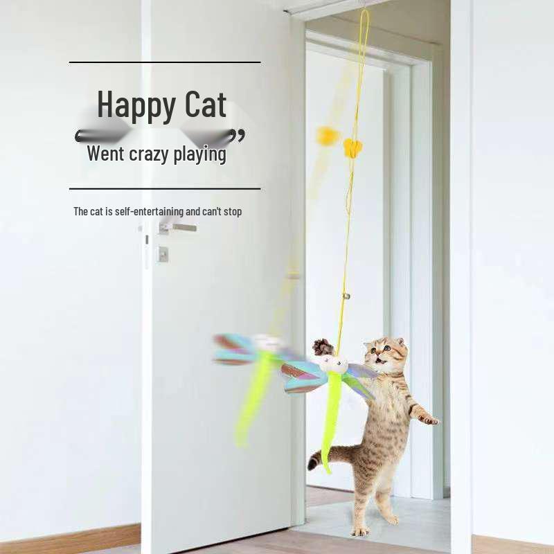 Kitten Door-Hanging Swing Teaser: Elastic Feather and Bell Toy for Self-Entertainment