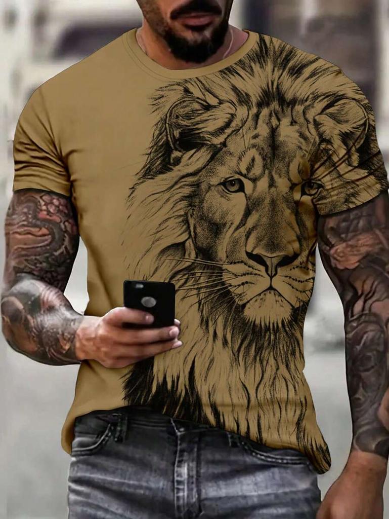 Tiger Men's T-shirt Short-sleeved Summer Outdoor Casual Tops Animal Print Pattern Large Size Loose Men's Fashion Clothing