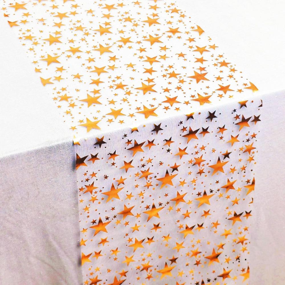Sheer Mesh Bling Star Table Runner Star Pattern Romantic Mesh Table Runner Polyester Shimmery Glitter Table Runner