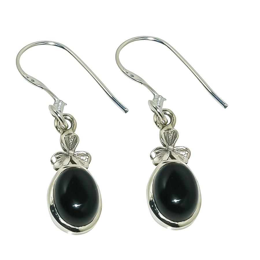 Natürlicher Schwarzer Onyx Edelstein 925 Massiv Sterlingsilber Schmuck Ohrring 1,25" Z4B15
