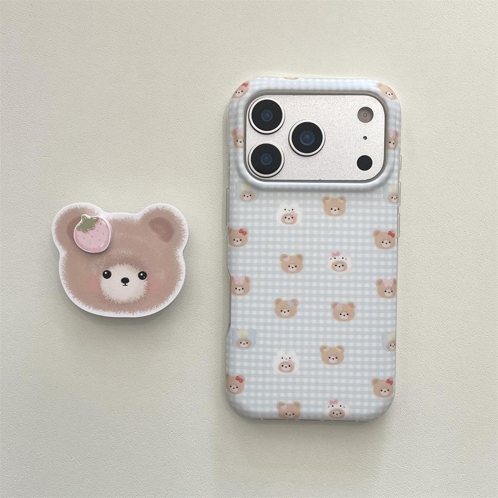 Plaid Little Bear Stand iPhone 14/13 & Apple 17/16/15 PROMAX Anti-fall Case