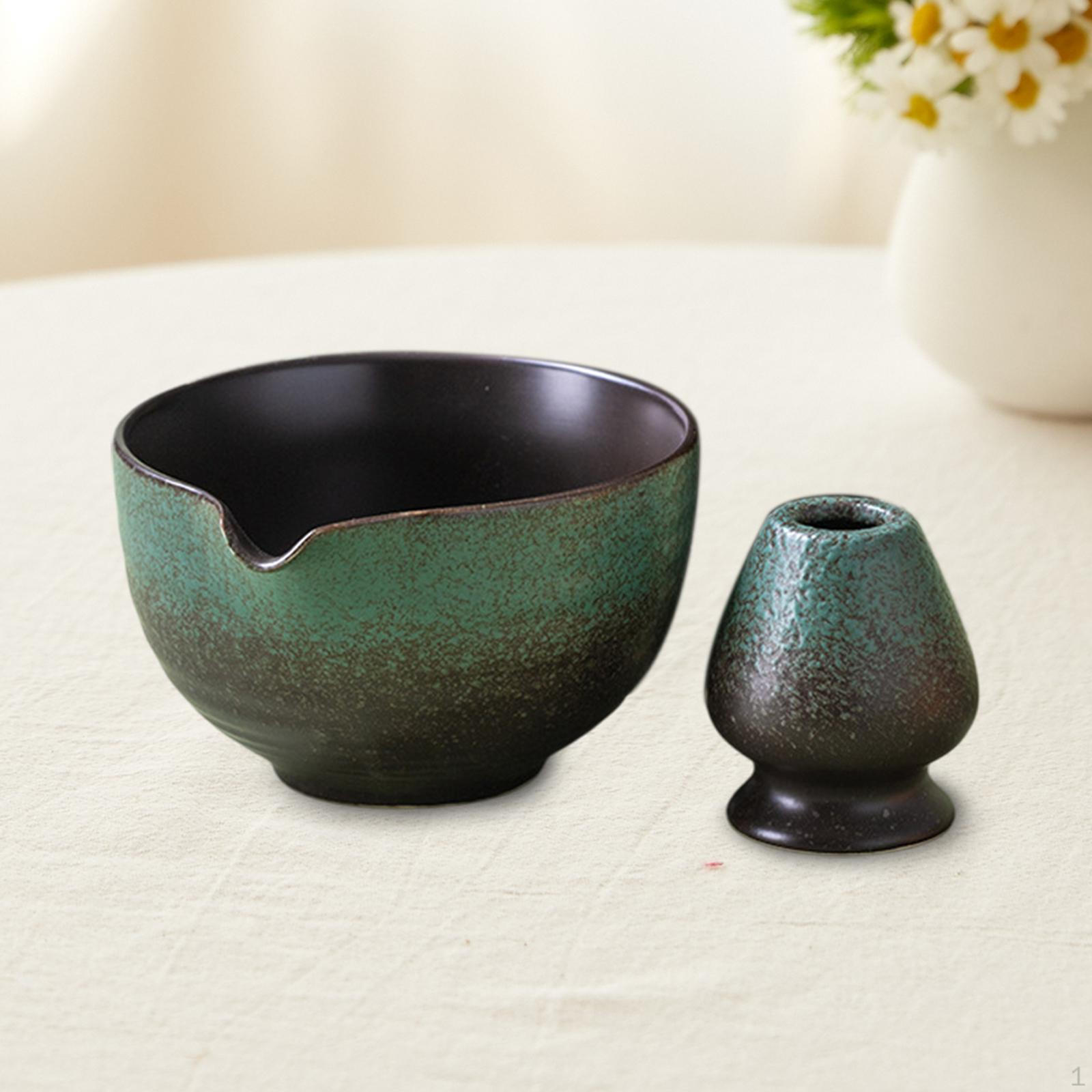 

Керамическая чаша для матча с подставкой для венчика, чашка 430 мл для чайной церемонии зелёный