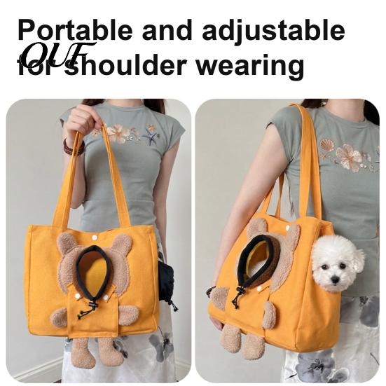 Soft Pet Tote Carrier Bag, Bear Design Carrying Pouch with Head Portable Dog Hole, Travel Single Shoulder Bag for Small Cats Dogs
