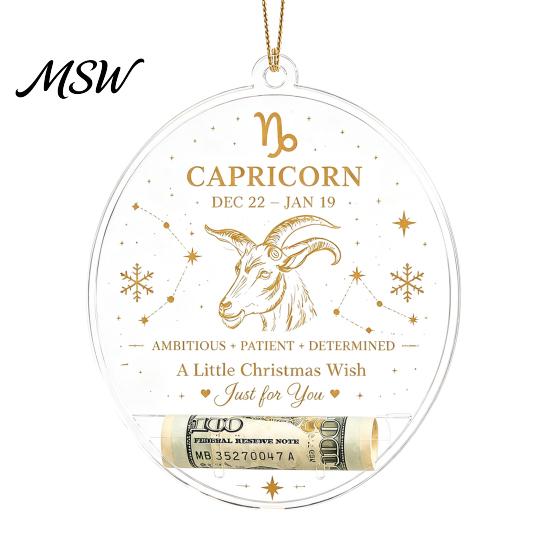 Hanging Decor for Showcase Christmas Tree Money Holder Pendant, Transparent Acrylic Round Ornament, 12 Holiday Gift Tags Zodiac Signs Theme Decorative