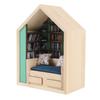 Miniatur-Bücherregal Handgefertigtes Holzhausmodell mit kleinen Kissen Lustiges Mini-Bücherregal Ornament zur Schreibtischdekoration
