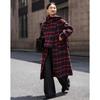 Demana Women's Plaid Double-Sided Wool Blend Winter Coat with Tassel Scarf