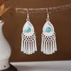 Ethnic Miao Silver Tassel Earrings - Retro Long Dangle Scenic Studs for Women