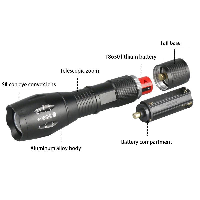High Power LED Flashlights Waterproof Zoom Lamp T6 Q5 Torch COB Light for Outdoor Camping Hiking Cycling No Battery