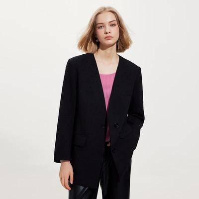 Blazer élégant à strass et col en V pour femmes