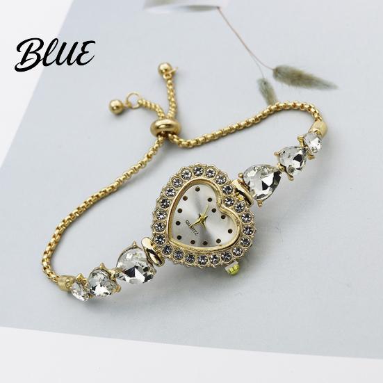 Classic Wristwatch for Ladies Women's Heart Shaped Bracelet Watch Rhinestone