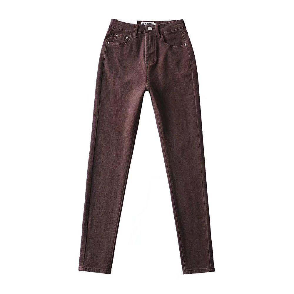 

Women s High-Waisted Stretch Skinny Jeans - Slim Fit Hip-Lifting Pencil Pants L коричневий