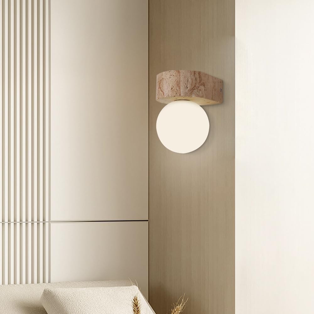 Mid Century Modern Wall Sconce White Milk Glass Marble Wall Light Fixtures Vintage Natural Stone Hallway Light Farmhouse Bedside Wall Mounted Lamp