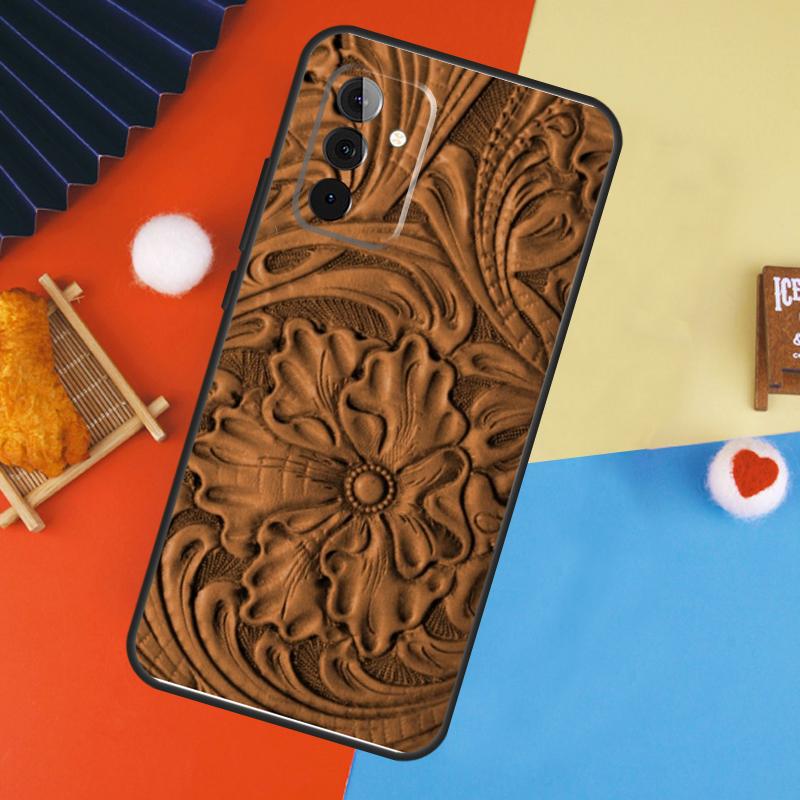 Brown Hand Tooled Western Case For Samsung Galaxy A53 A33 A13 A54 A34 A14 A56 A36 A16 A06 A12 A32 A52 A35 A17 A15 A55