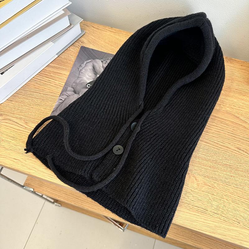 Winter Balaclava Hat Warm Knitted Women'S Hood Hat Solid Color One-Piece Neck Pullover Cap Outdoor Cashmere Caps