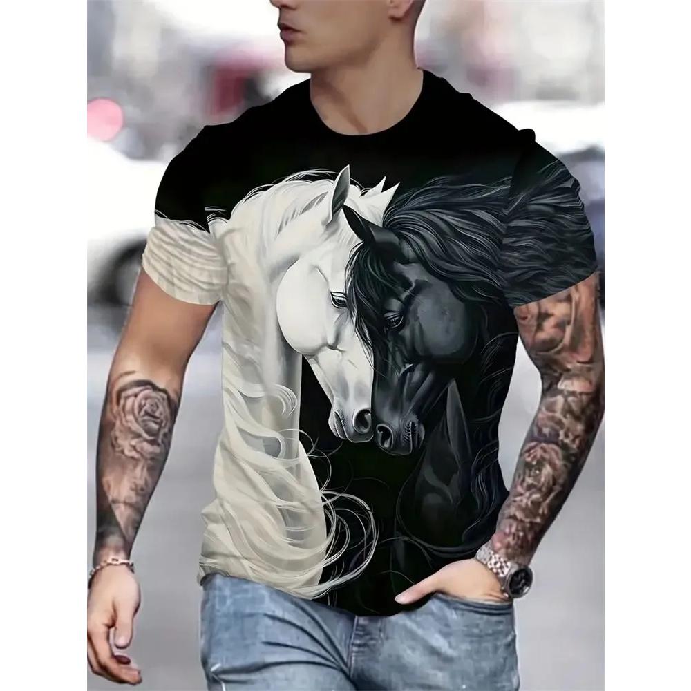 Daily Breathable Versatile Top Short Sleeve Men's Animal Print Comfort T-Shirt Casual T-Shirts Men’s