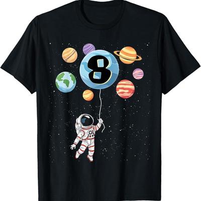 Birthday 8Th Astronaut 8 Yr Old Space Planets Boy Kids Girls T Shirt