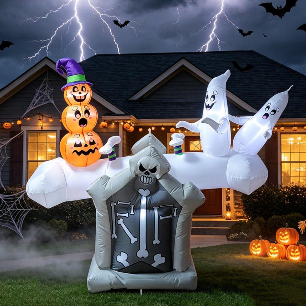 Halloween Inflatables Tombstone Props 5.91ft LED Light for Lawn Garden Yard