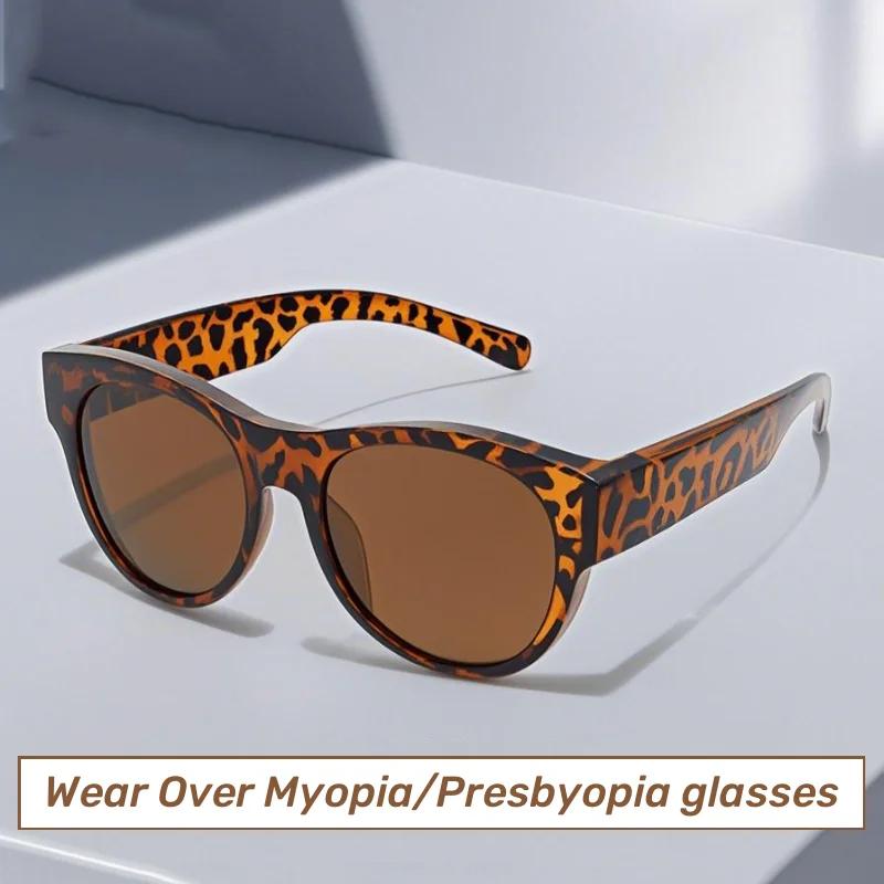 New Leopard Sunglasses Fit Over Prescription Glasses Unisex Anti UV Sunwear Covers Myopia Eyewear Fashion