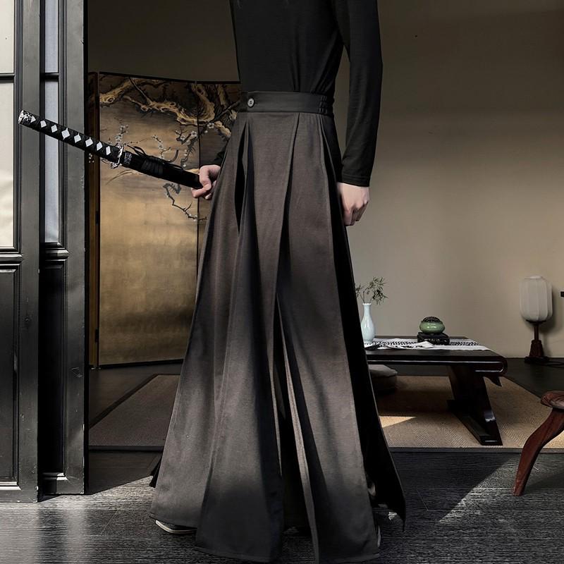 Men's Japanese Bushido Wide-Leg Slit Skirt Pants