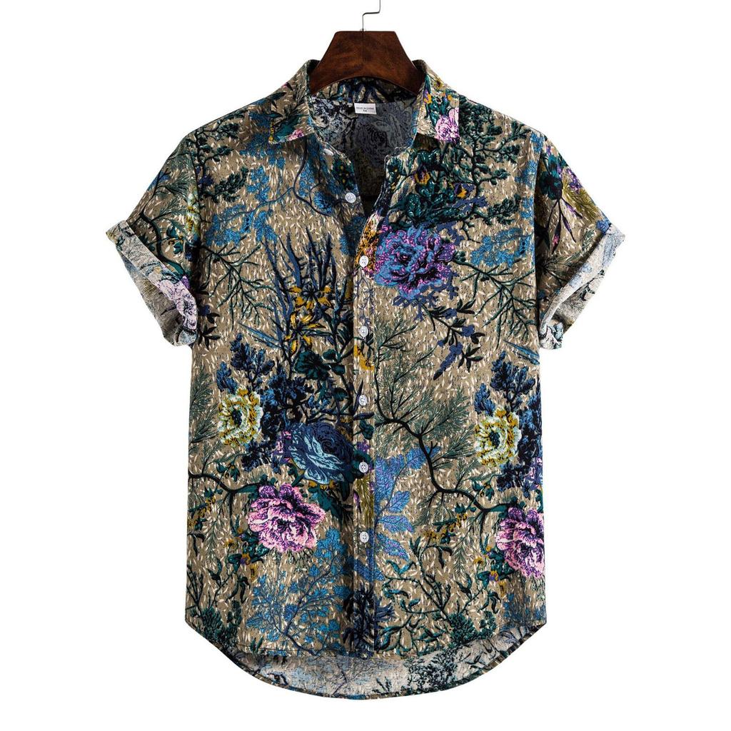 Men'S Hawaiian Print Shirt Mens Summer Fashion Casual Print Seaside Beach Shirt Shirt Short Sleeve