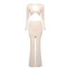 2024 Women's Black Mesh Long Sleeve Twist Two-Piece Casual Suit