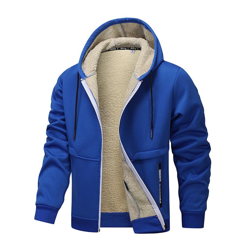 Men's Autumn and Winter Hooded Plus Velvet Thickened Lamb Fleece Cardigan Sweater Plus Size Men's Jacket