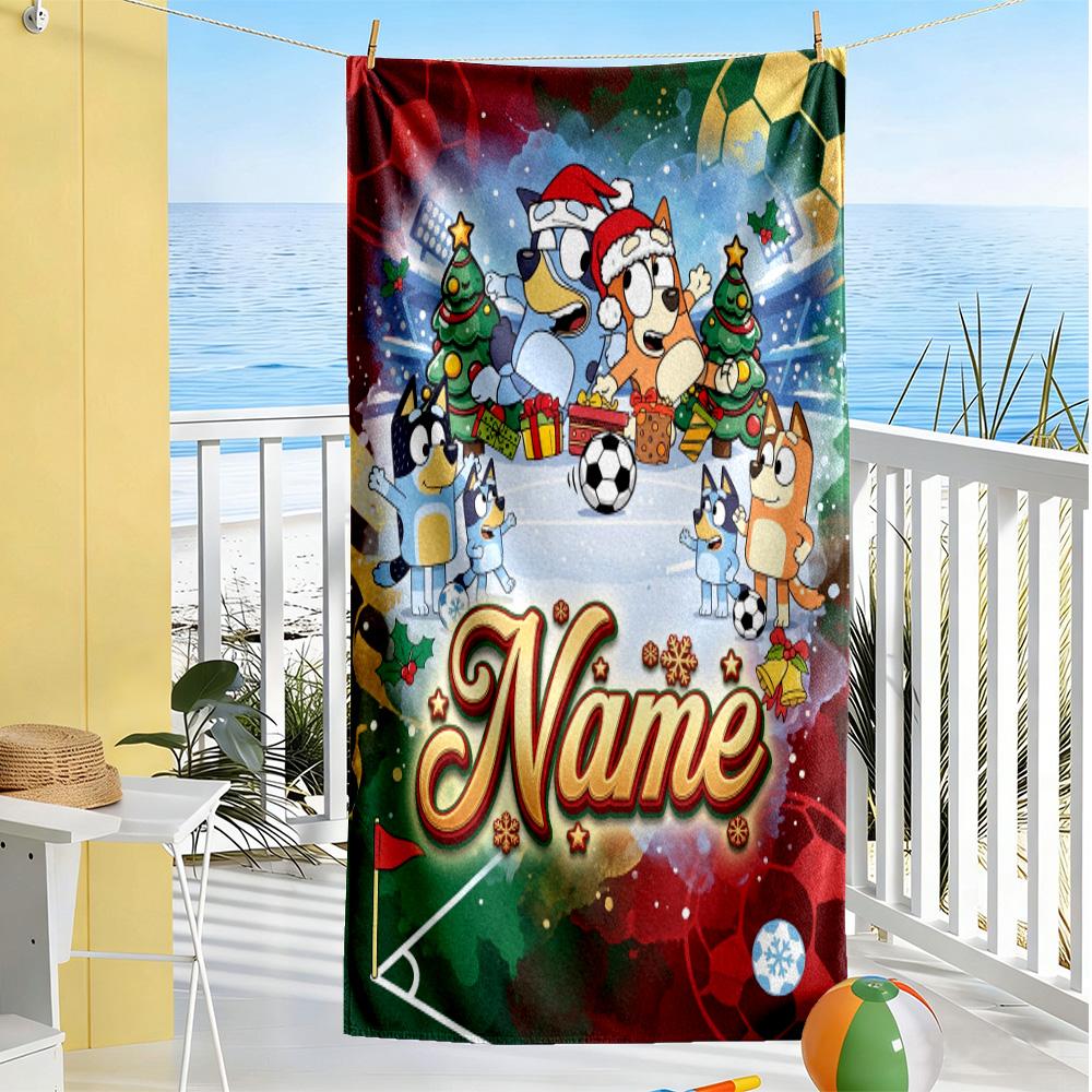 Soccer Fun Bluey Personalized Name Beach Towel Quick-Dry Soft Microfiber Suitable for Sports Travel Swimming Yoga Bathroom Beach And Pool