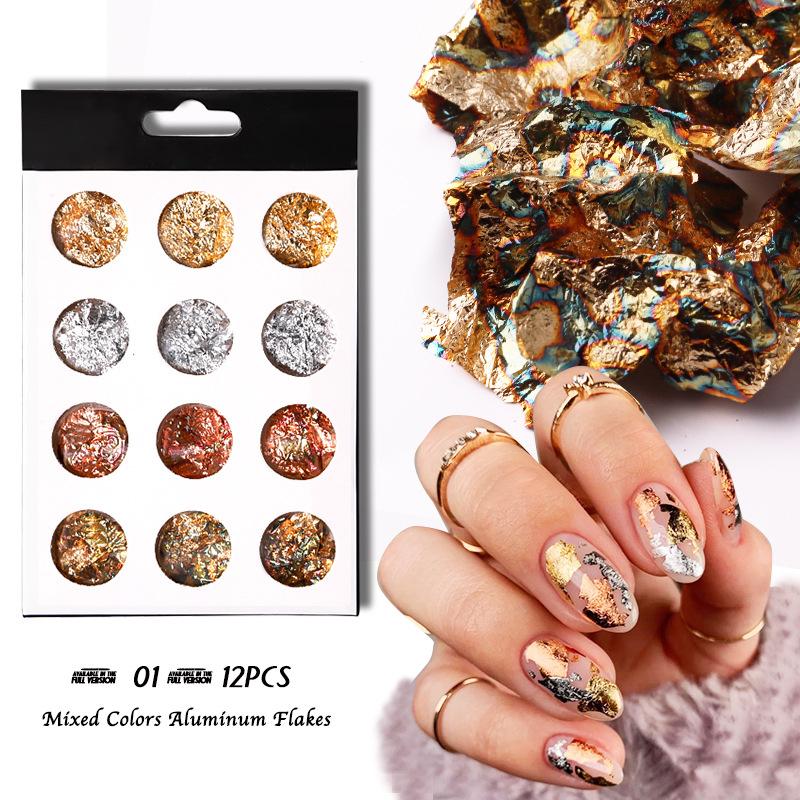 Nail Art Ultra Thin Gold Silver Tin Foil 12 Grid Nail Art Gold Silver Foil Color Tin Foil Set