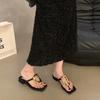 New Square Toe Open-toe Flip-flops Women's Solid Color Versatile Clip-toe Flat Metal Buckle Sandals Shoes for Women