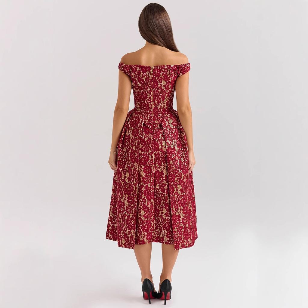 Spring and summer new style women's clothing fashion temperament one-word shoulder backless slim waist printed dress women