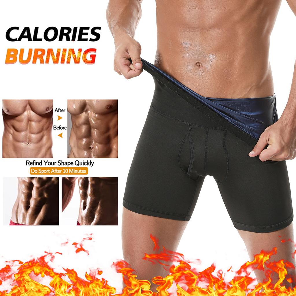 Sauna Shorts for Men Sweat Pants High Waisted Compression Underwear Tummy Control Shapewear Workout Training Capris Body Shaper Boxer Briefs