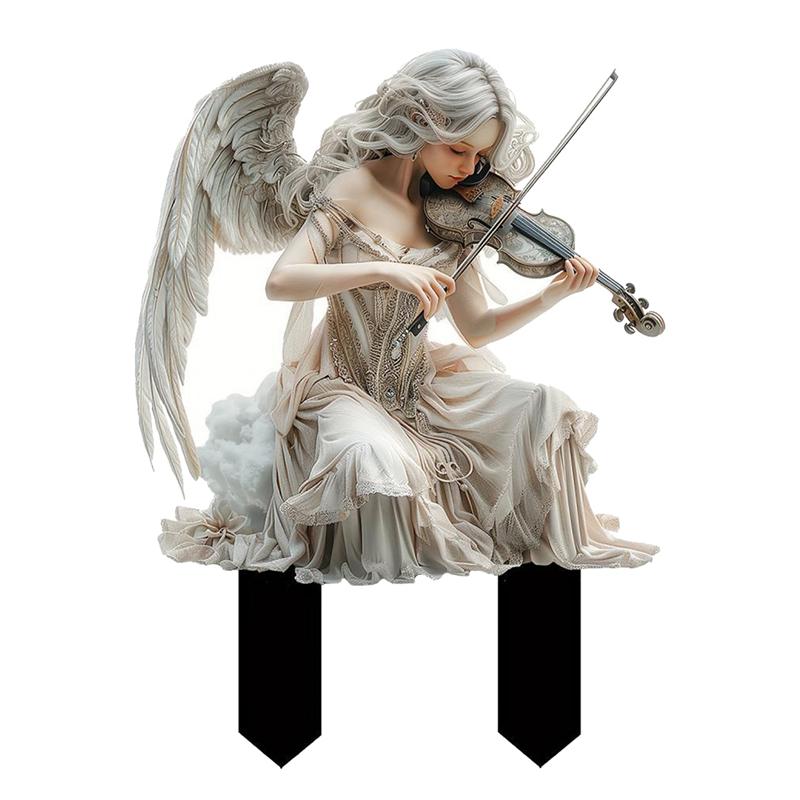 AD23-Weißer Engel spielt Violine Acryl Gartenstecker Blumentopf Rasen Bauernhof Dekoration Erdstecker Dekoration Schild