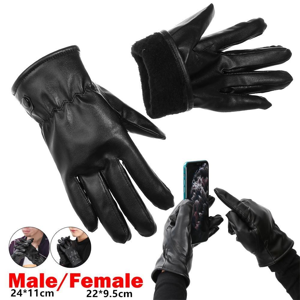 Winter Leather Thermal Warm Windproof Gloves Black Gloves Anti Slip Mittens Touchscreen