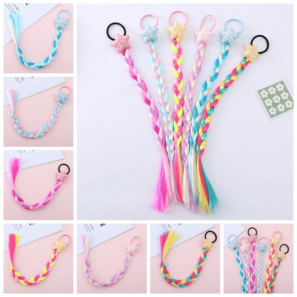 

Star Girls Braided Ponytail Rubber Bands Synthetic Wig Colorful Braid Headband Party