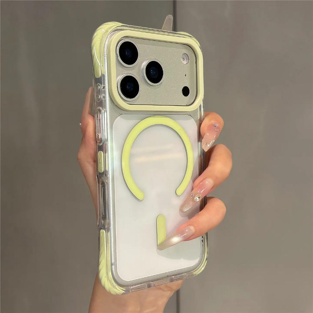 Style Transparent Magnetic Airbag Protection Case for 17 Pro Max 16 15 14 Pro Max Rugged Back Panel For Magsafe Cover